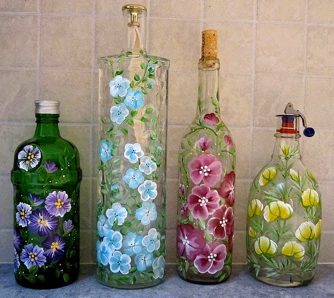 painted recycled wine bottles