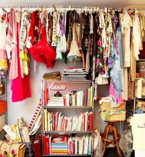 colorful clothes in big closet