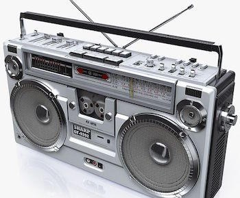 90s cassette tape boom box radio against white background