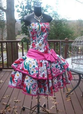 old 80s prom dress on a black mannequin